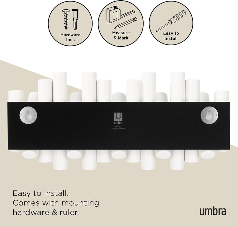 Umbra Picket fehér fali ruhaakasztó 5 összecsukható kampóval fenyőfából - 4.5 cm, White