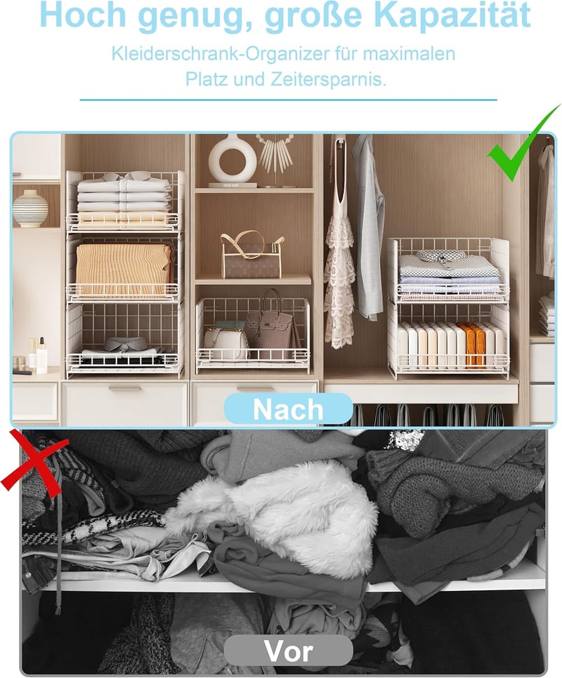 UMDONX 3 darabos szekrény szervező rendszer fehér, ruhásszekrény és konyhai tárolás - Pack of 3, White
