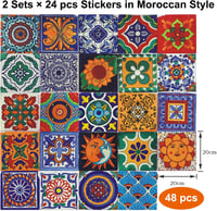 Umelee Marokkói Mintás Öntapadós Csempe Matrica 48 db, 20x20 cm, Vízálló PVC 2