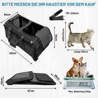 Geantă de transport pliabilă pentru animale de companie Umelee, cu 2 compartimente, roți și mâner telescopic, până la 20 kg, pentru 2 pisici/câini, negru 6