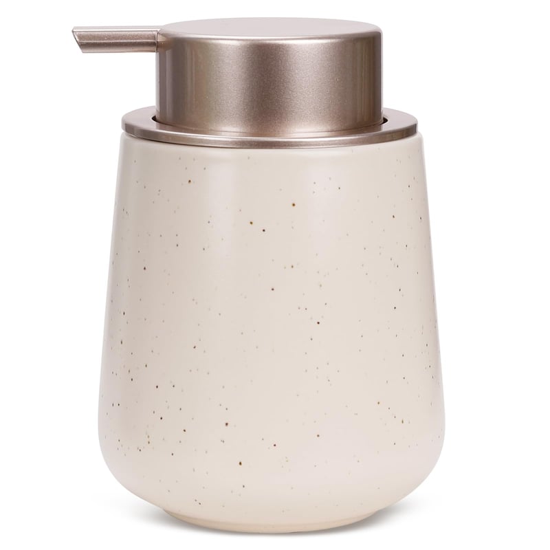Keramický dávkovač mydla Umlaca 350 ml, opakovane plniteľný, s veľkou pumpičkou, na tekuté mydlo, šampón, sprchovací gél, béžový, do kuchyne a kúpeľne