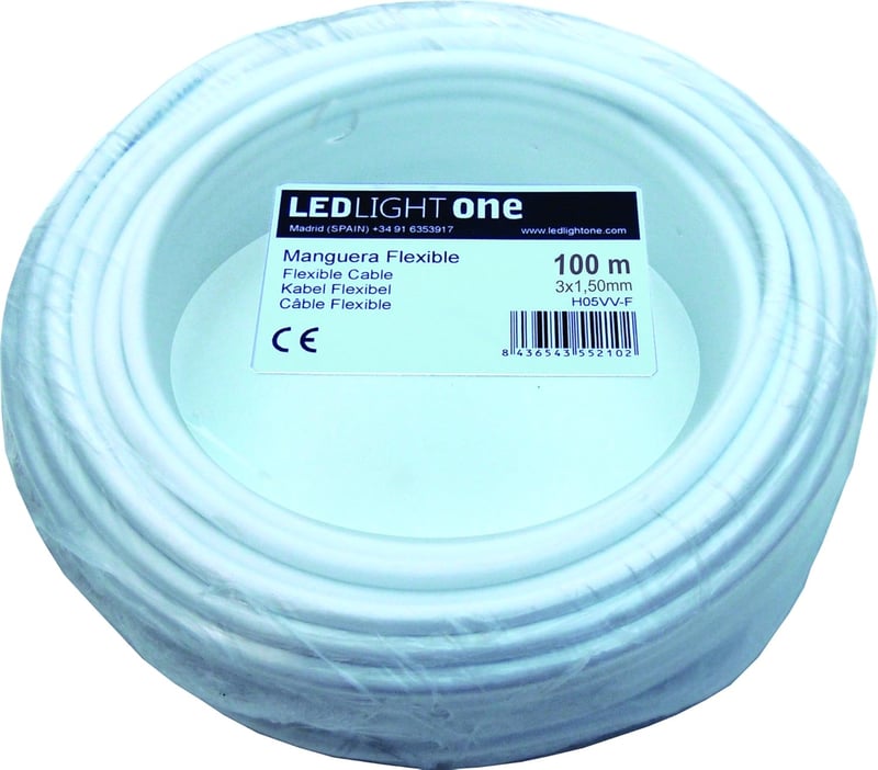 Unal H05VVV-F Kábel 3x1,5mm² 100m Fehér - 500V Réz Vezeték Lakó- és Kereskedelmi Épületekhez, 70°C Hőállóság, Fix és Mobil Szereléshez