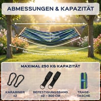 UNBOX vanjska pamučna viseća mreža (hammock) s drvenom šipkom, 250x180 cm, nosivost 300 kg, plavo-zelene pruge, s trakama i torbom, za vrt, kampiranje, balkon 3