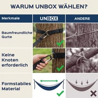 UNBOX vanjska pamučna viseća mreža (hammock) s drvenom šipkom, 250x180 cm, nosivost 300 kg, plavo-zelene pruge, s trakama i torbom, za vrt, kampiranje, balkon 9