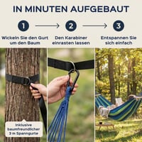 UNBOX vanjska pamučna viseća mreža (hammock) s drvenom šipkom, 250x180 cm, nosivost 300 kg, plavo-zelene pruge, s trakama i torbom, za vrt, kampiranje, balkon 8
