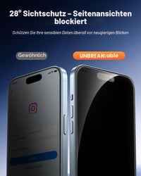 Folie de protecție din sticlă securizată UNBREAKcable cu filtru de confidențialitate pentru iPhone 15 (6,1 inchi) - Anti-Spy, rezistentă la zgârieturi, anti-amprentă, fără bule - 2 bucăți 2