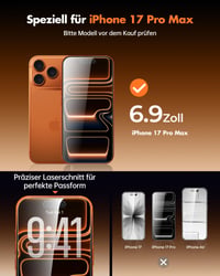 UNBREAKcable tvrdené sklo na ochranu súkromia pre iPhone 17 Pro Max (6,9 palca), Anti-Spy, odolné proti poškriabaniu, nezanecháva odtlačky prstov, bez bublín 2