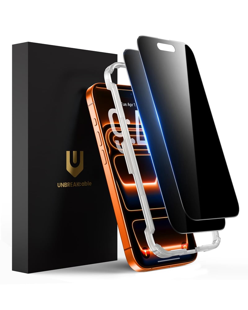 UNBREAKcable tvrdené sklo na ochranu súkromia pre iPhone 17 Pro Max (6,9 palca), Anti-Spy, odolné proti poškriabaniu, nezanecháva odtlačky prstov, bez bublín