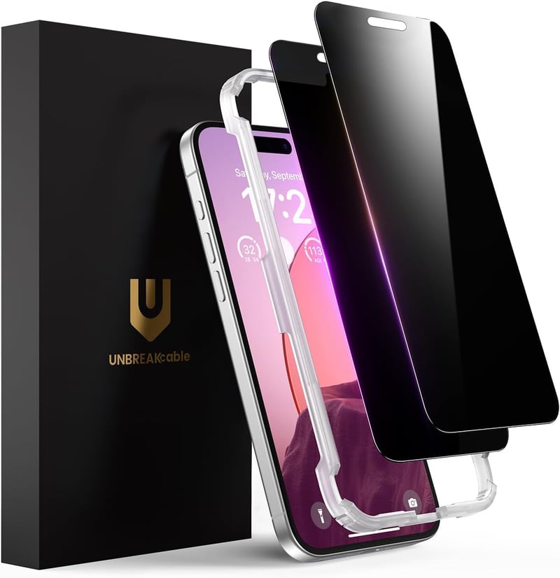 UNBREAKcable iPhone 16 15 adatvédelmi 28 fokos privacy edzett üveg kijelzővédő fólia teljes lefedéssel 2 db