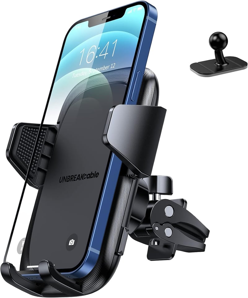 UNBREAKcable Univerzális autós mobiltartó szellőzőrácsra és műszerfalra, szilikon védelemmel iPhone Samsung Huawei Google LG készülékekhez