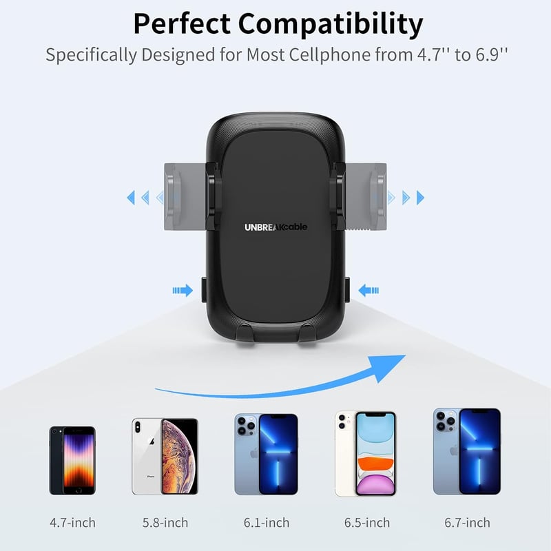 UNBREAKcable Univerzális autós mobiltartó szellőzőrácsra és műszerfalra, szilikon védelemmel iPhone Samsung Huawei Google LG készülékekhez