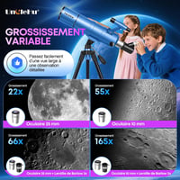 UncleHu Csillagászati távcső kezdőknek gyerekeknek felnőtteknek 22x-165x 90 mm 550 mm refraktor állvánnyal székkel mobiltelefon tartóval hor 3