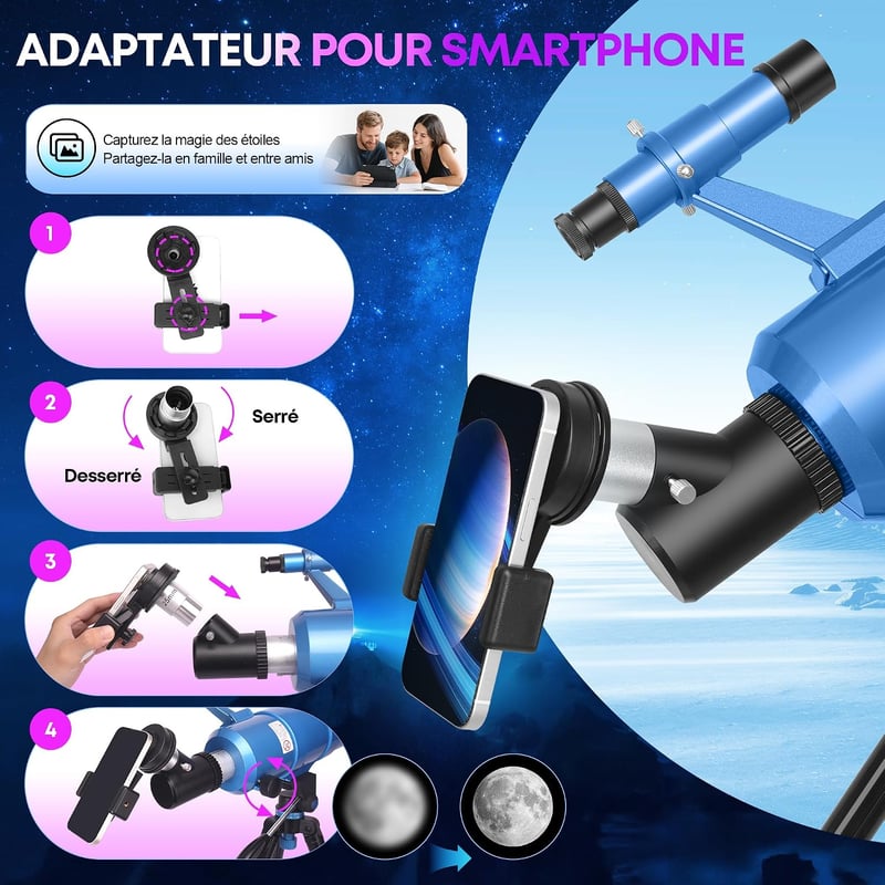 UncleHu Csillagászati távcső kezdőknek gyerekeknek felnőtteknek 22x-165x 90 mm 550 mm refraktor állvánnyal székkel mobiltelefon tartóval hor