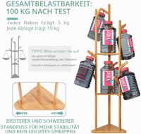 unho Bamboo Fa Alakú Ruhaállvány 8 Horgos 3 Polcos Kabátfal Előszobához 7