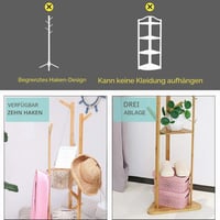 unho Bamboo Fa Alakú Ruhaállvány 8 Horgos 3 Polcos Kabátfal Előszobához 9