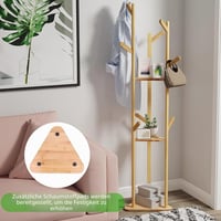 unho Bamboo Fa Alakú Ruhaállvány 8 Horgos 3 Polcos Kabátfal Előszobához 5
