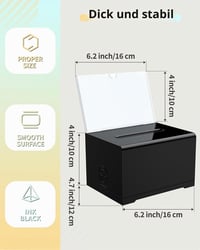 Uniclife Čierna akrylová darovacia schránka so zámkom a držiakom na lístky, 15,7 x 11,9 x 10,2 cm, box na hlasovanie a návrhy 4