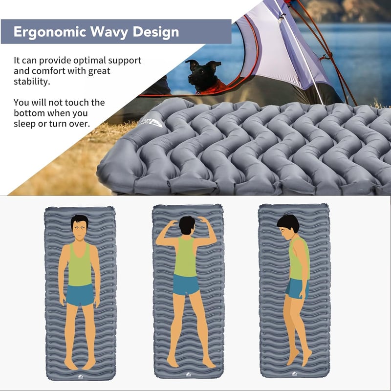 Unigear 500 g Ultralight felfújható levegős kemping matrac szürke, kis csomagméretű, vízálló csúszásgátló túrázáshoz