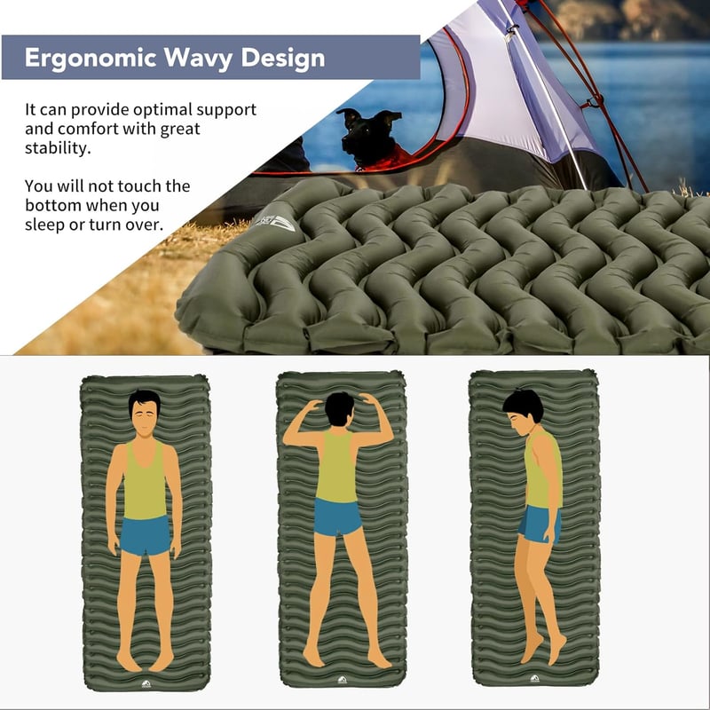 Unigear Sac de dormit de camping, saltea gonflabilă, impermeabil, ușor, verde, pentru exterior.