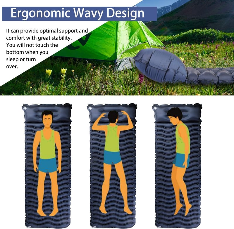 Unigear Felfújható Hálózsák Matrac Kék Beépített Párnával - Ultrakönnyű Vízálló Kemping Matrac 188x60cm 550g - Dark Blue With Cushion