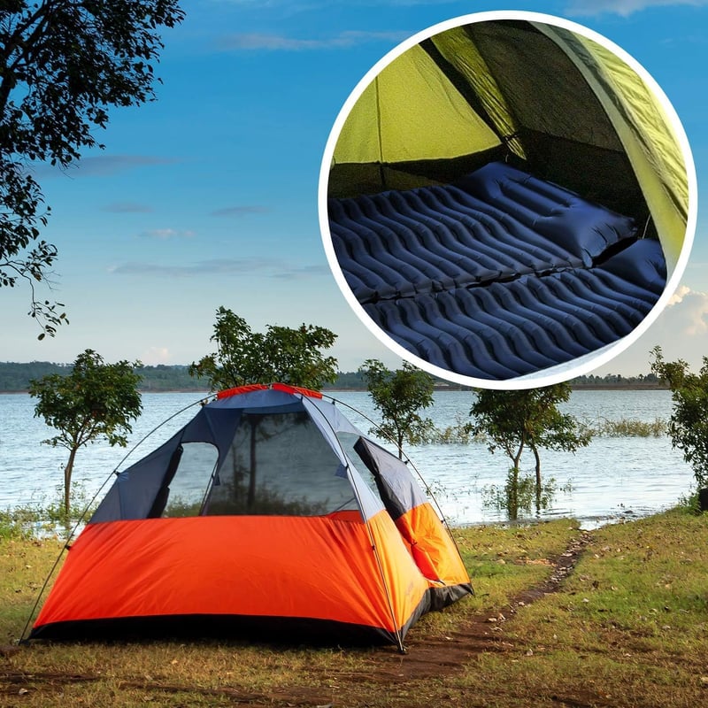 Unigear Felfújható Hálózsák Matrac Kék Beépített Párnával - Ultrakönnyű Vízálló Kemping Matrac 188x60cm 550g - Dark Blue With Cushion