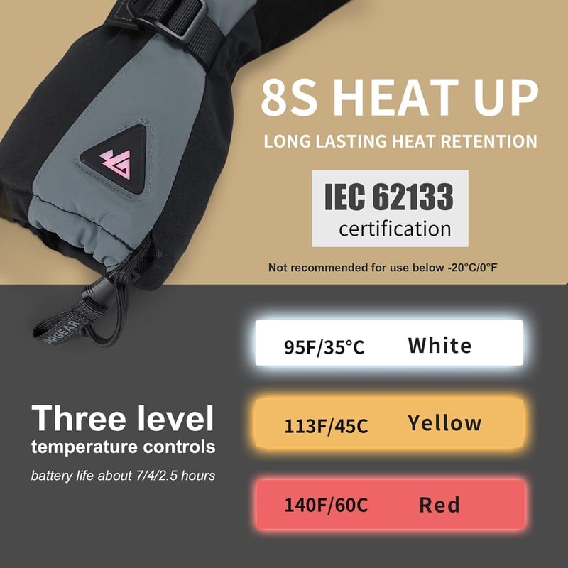 Unigear fűthető kesztyű férfiaknak és nőknek, 3 fokozat, vízálló érintőképernyő - XL, Black / Grey