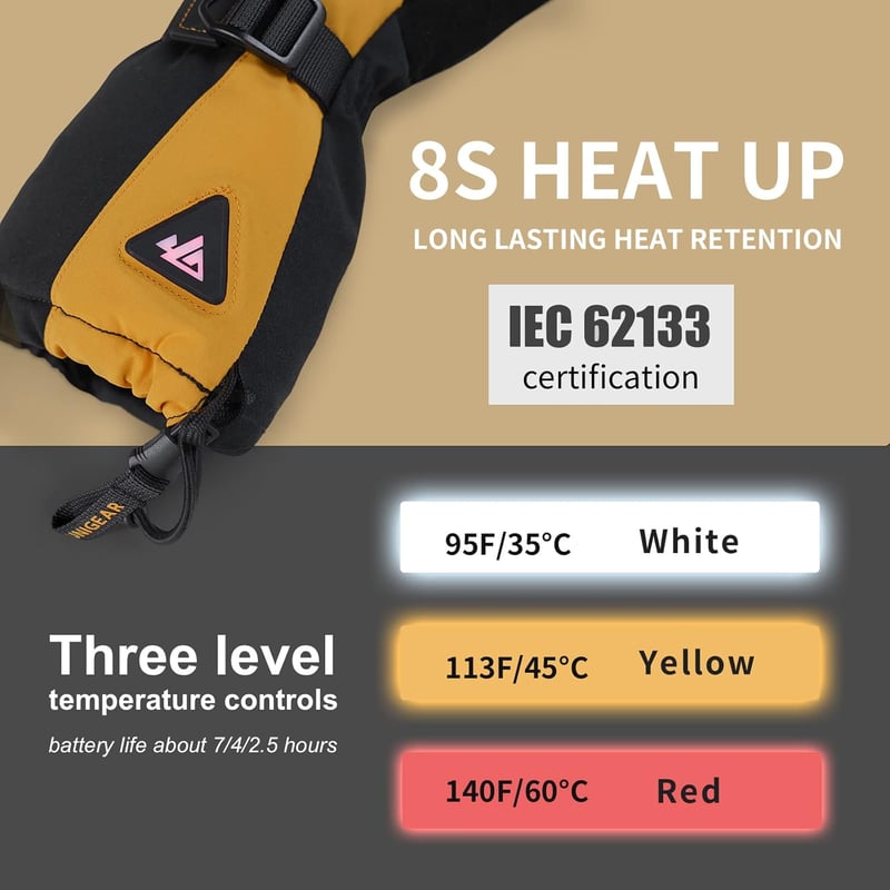 Unigear Fűthető Kesztyű Gyorstöltéssel - Vízálló, Érintőképernyős Téli Kesztyű 3 Hőfokozattal - Síeléshez, Kerékpározáshoz, Raynaud-Szindróm