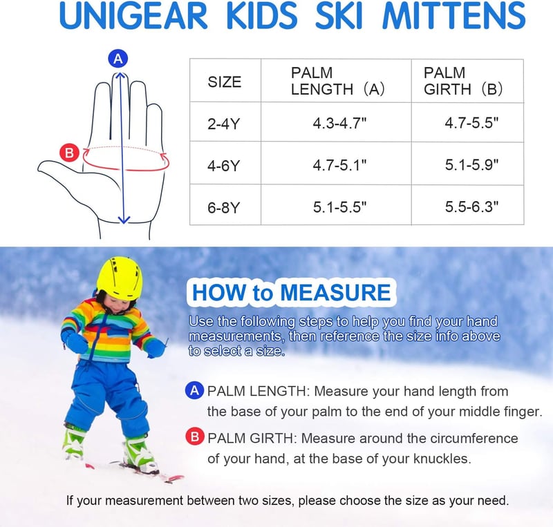 Unigear Gyermek Síkesztyű - Vízálló, Szélálló Téli Kesztyű Fiúknak és Lányoknak 2-8 Éves Korig, Lélegző Hőszigetelő Anyagból
