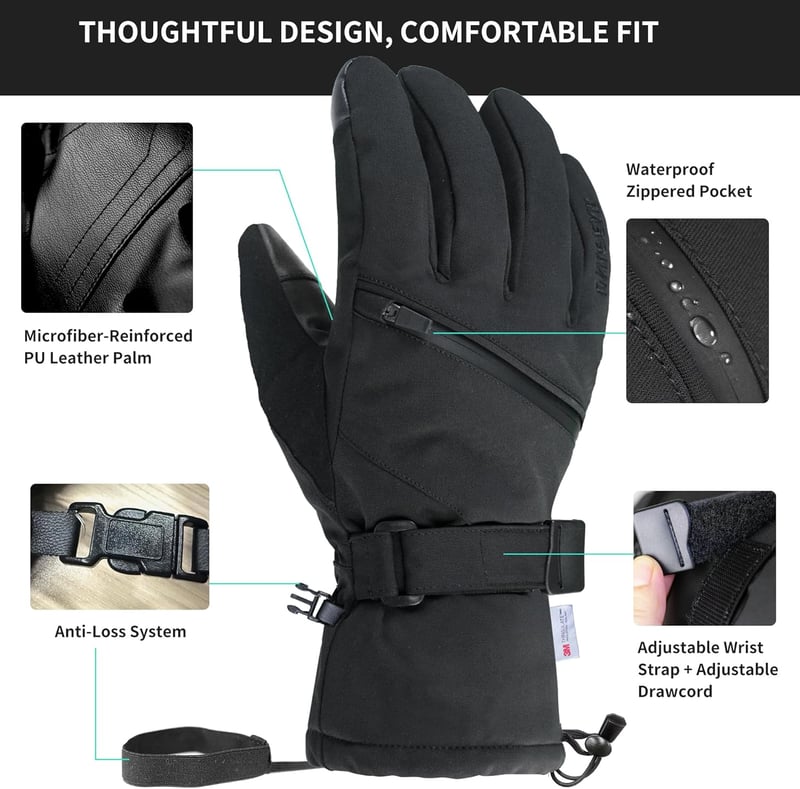 Unigear Vízálló Síkesztyű Felnőtteknek - Érintőképernyő-kompatibilis, Csúszásgátló, Hőszigetelt Kesztyű Sízéshez, Snowboardozáshoz, Korcsoly
