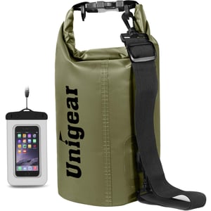 Unigear vodootporna torba 2L - maslinasto zelena, suha vreća za kajak, rafting, kampiranje, ribolov, plivanje, plažu, SUP izlete