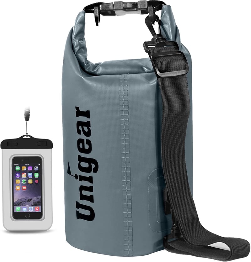 Unigear Dry Bag Vodotesný vak 2L, vojenská zelená, s držiakom na telefón, na kajak, rafting, kempovanie, plávanie, rybolov a snowboarding