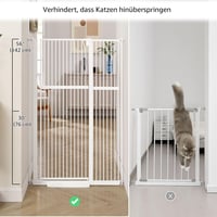 Unipaws vrata za pse, visina 142 cm, širina 75-95 cm, montaža pod pritiskom, zaštitna vrata za mačke i kućne ljubimce za vrata i stepeništa, s prolazom, bijela 2