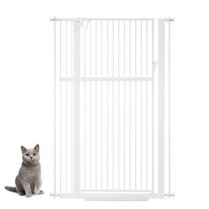 unipaws kutyakapu 142 cm magas, 75-95 cm széles, nyomásra szerelhető macska- és kisállatkapu ajtóhoz és lépcsőhöz, átjárható, fehér