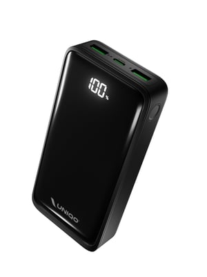 UNIQO Power LCD 20K Powerbank 20000mAh – PD 3.0 PPS 22,5W gyorstöltés, LCD kijelző, USB-C, USB-A, iPhone töltő, hordozható, fekete