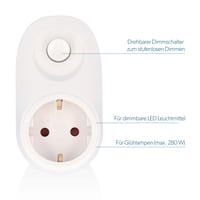 Unitec 47535 Medzikusová stmievateľná zásuvka, stmievač do zásuvky pre žiarovky a vysokonapäťové halogénové lampy, max. 280 W, biela 2
