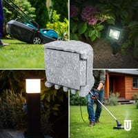 Priză exterioară Unitec IP44 cu aspect de piatră, 2 prize Schuko, cutie de distribuție pentru grădină, priză de exterior rezistentă la intemperii, 44244 6