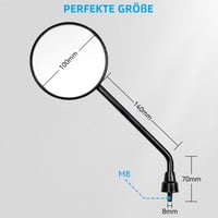Univerzálne motocyklové spätné zrkadlo s homologizáciou E9, závit M8, 360° otočné okrúhle spätné zrkadlo pre skútre, ATV, štvorkolky, mopedy, čierne, 2 ks 7