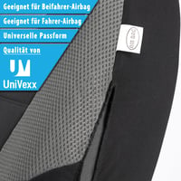 UniVexx Súprava autopoťahov 2 ks – Univerzálne na predné sedadlá s výrezom pre airbag – Sivý polyesterový materiál – Priedušné a ľahko čistiteľné 4
