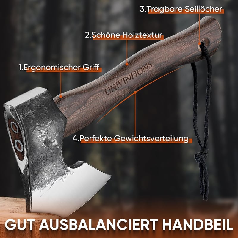 Univinlions 27 cm kézműves hasító fejsze 800g bushcraft camping baltával