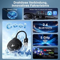 Adaptor wireless Android Auto Uniytriox pentru videoclipuri YouTube și TikTok, comutare rapidă, pentru telefoane cu Android 11 sau o versiune ulterioară 5