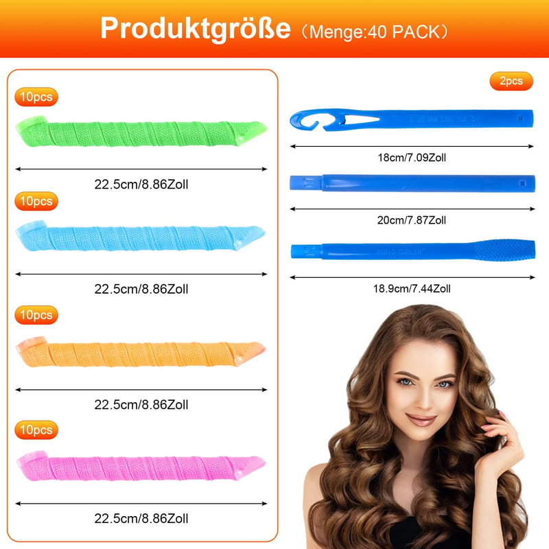 Unnosin 40 db spirál hajcsavaró szett 55 cm, hőmentes göndörítő, 2 db styler horoggal, 4 szín