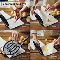 Uno Casa liatinový lis na tortilly 25 cm – výrobník na roti a tacos, so 100 ks papiera na pečenie, na pšeničné tortilly, dosu a knedličky 8