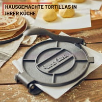 Uno Casa liatinový lis na tortilly 25 cm – výrobník na roti a tacos, so 100 ks papiera na pečenie, na pšeničné tortilly, dosu a knedličky 5