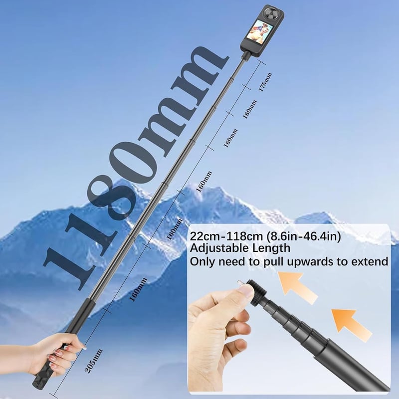 UNSTINCER Motorkerékpár Bicikli ATV Kormány Akciókamera Tartó 118cm Selfie Bottal Insta360