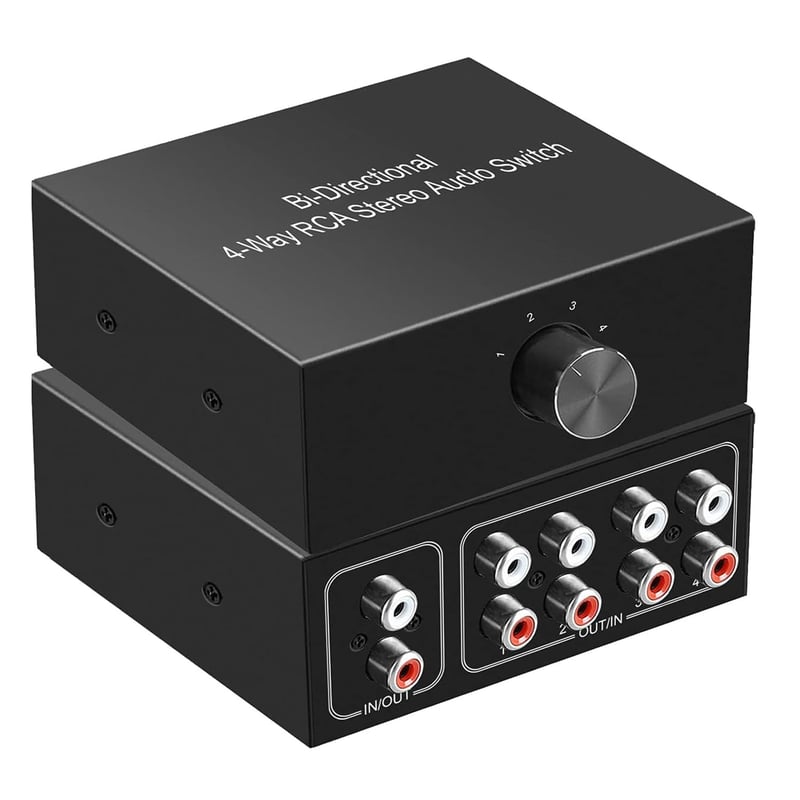UNSTINCER RCA sztereo hangváltó 4 bemenet 4 kimenet analóg passzív aux kapcsoló doboz kézi váltó erősítőhöz PC hangszóróhoz fejeshez