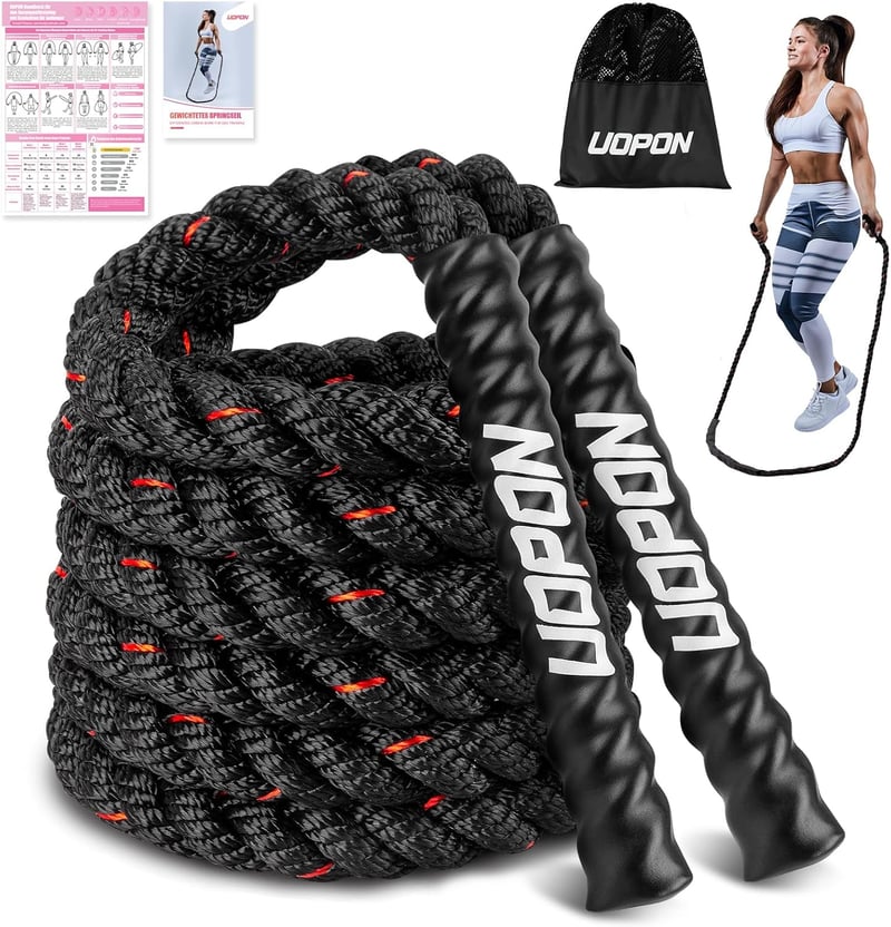 Coardă de sărit ponderată UOPON cu poster de antrenament - 0,6 kg - 280 cm