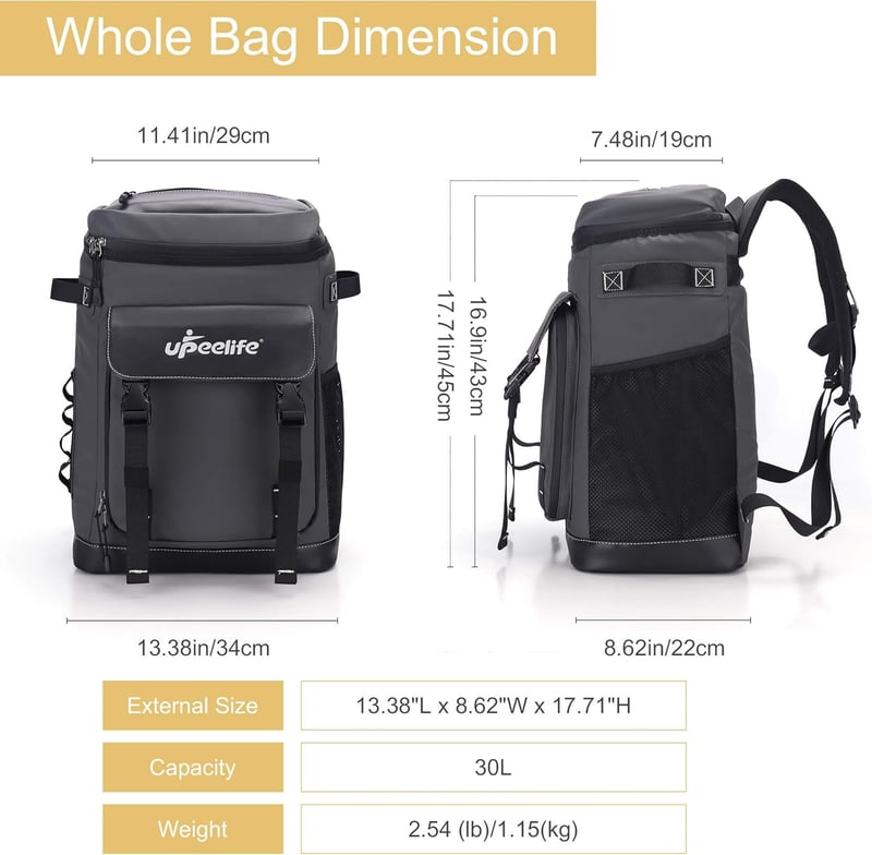 UPEELIFE 30L hűtő hátizsák piknik takaróval vízálló camping rucksack - Grey