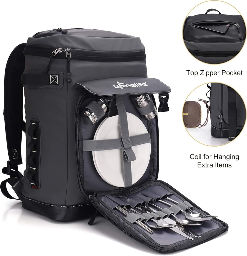 UPEELIFE 30L hűtő hátizsák piknik takaróval vízálló camping rucksack - Grey