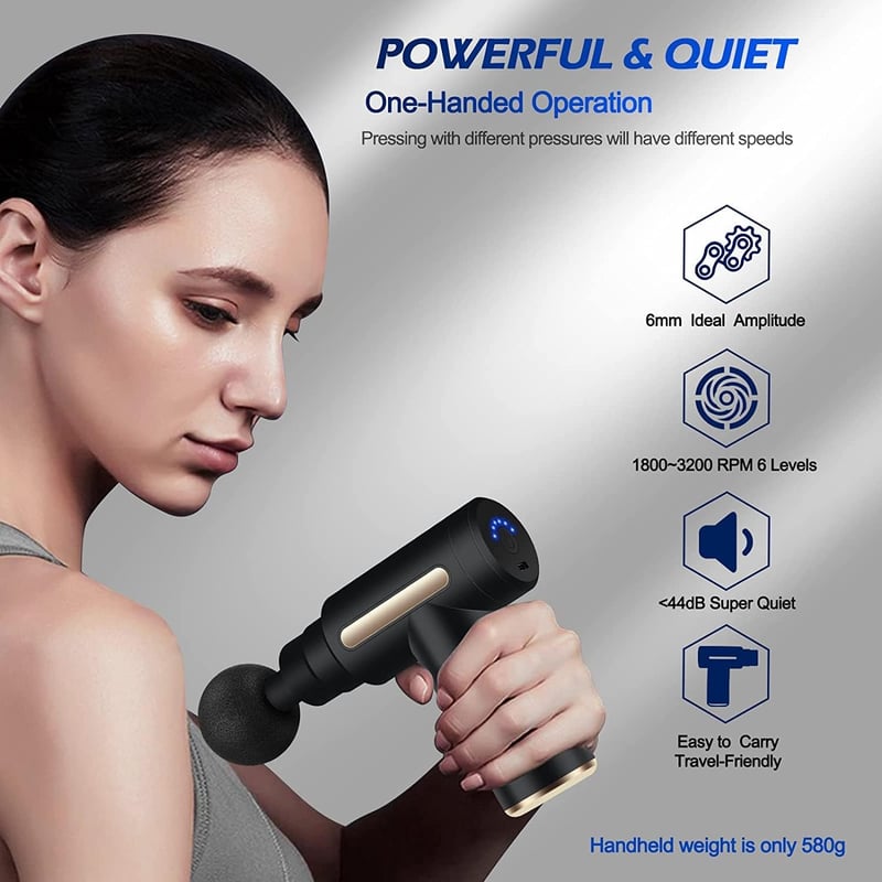 Uplayteck Mini Masszázspisztoly 6 Fokozat 4 Fejjel USB-C Töltéssel Csendes