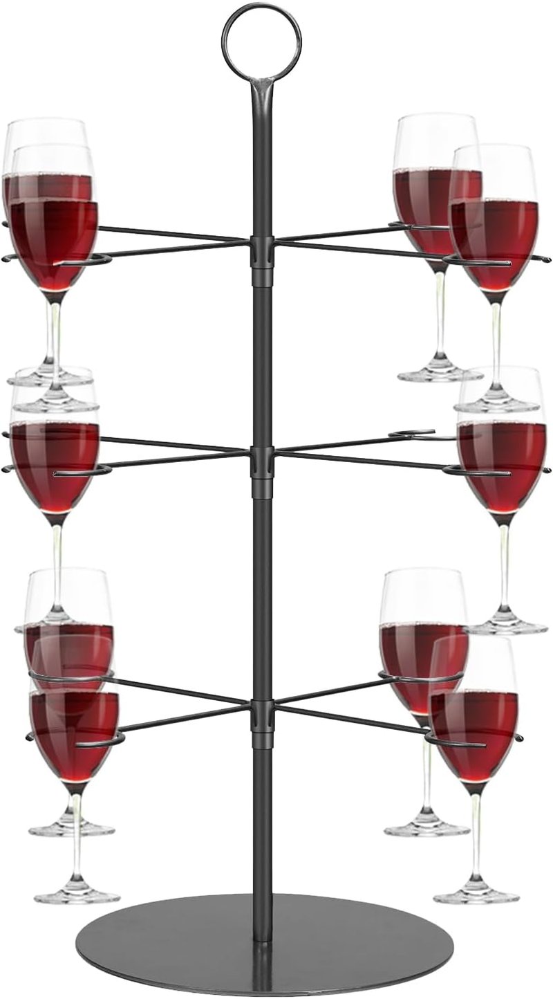 Upriver Fekete Fém Koktél Állvány - 3 Szintes Pezsgőtorony 12 Pohártartóval - Levehető Italkínáló Martini, Margarita és Pezsgős Poharakhoz